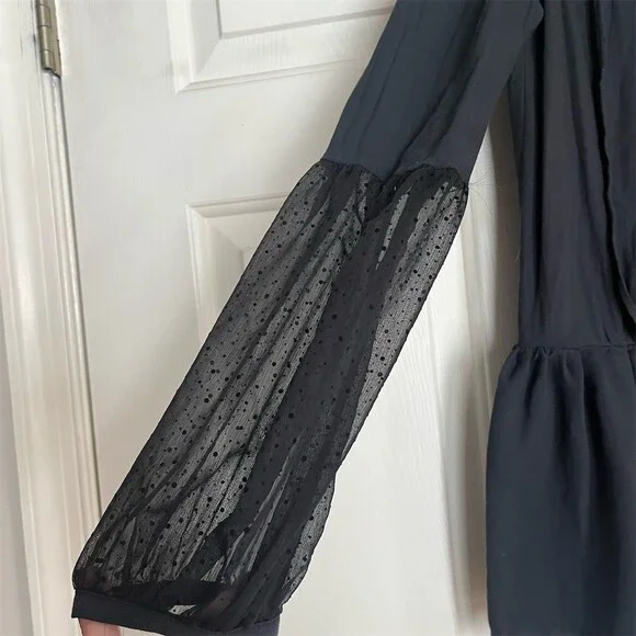 Free People Blouse Womens XS Black Sheer Swiss Dot Long Sleeve Peplum Boho - Picture 6 of 7